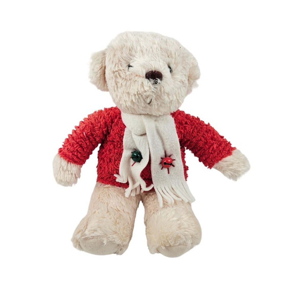 Hallmark Christmas Jingle Teddy Bear Plush Red Sweater White Scarf 14in